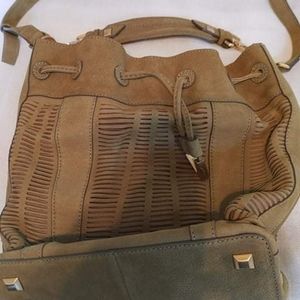 Brian Atwood olive green drawstring bag